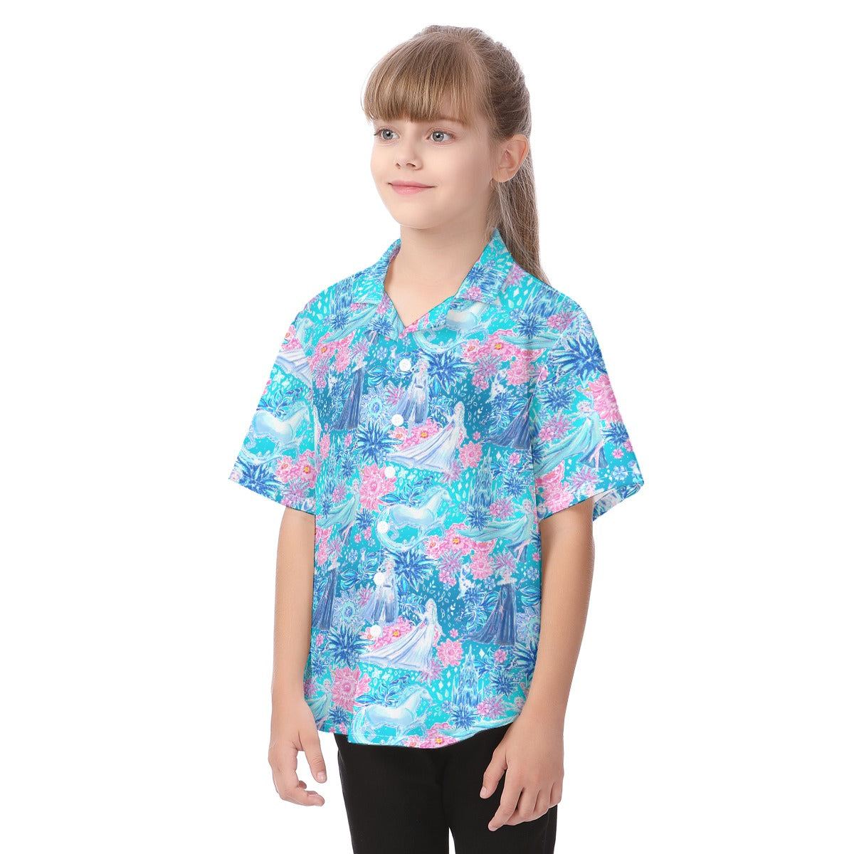 Ice Queen Frosted Florals - Kid's Hawaiian Button Up Shirt