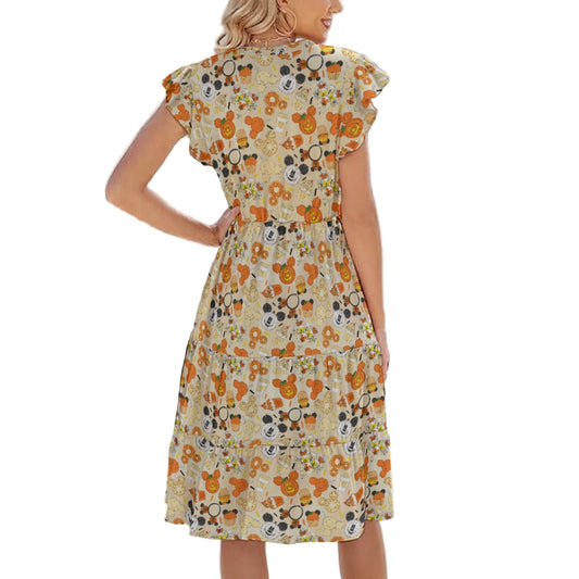 Halloween Snack Treats - Women's Tiered Pocket Midi Dress