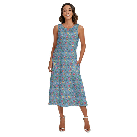 Holiday Baubles with Mischievous Blue Alien - Women’s Diagonal Pocket Midi Dress