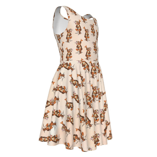 Sketched Bouncing Buddy - Kid's Sleeveless Skater Dress