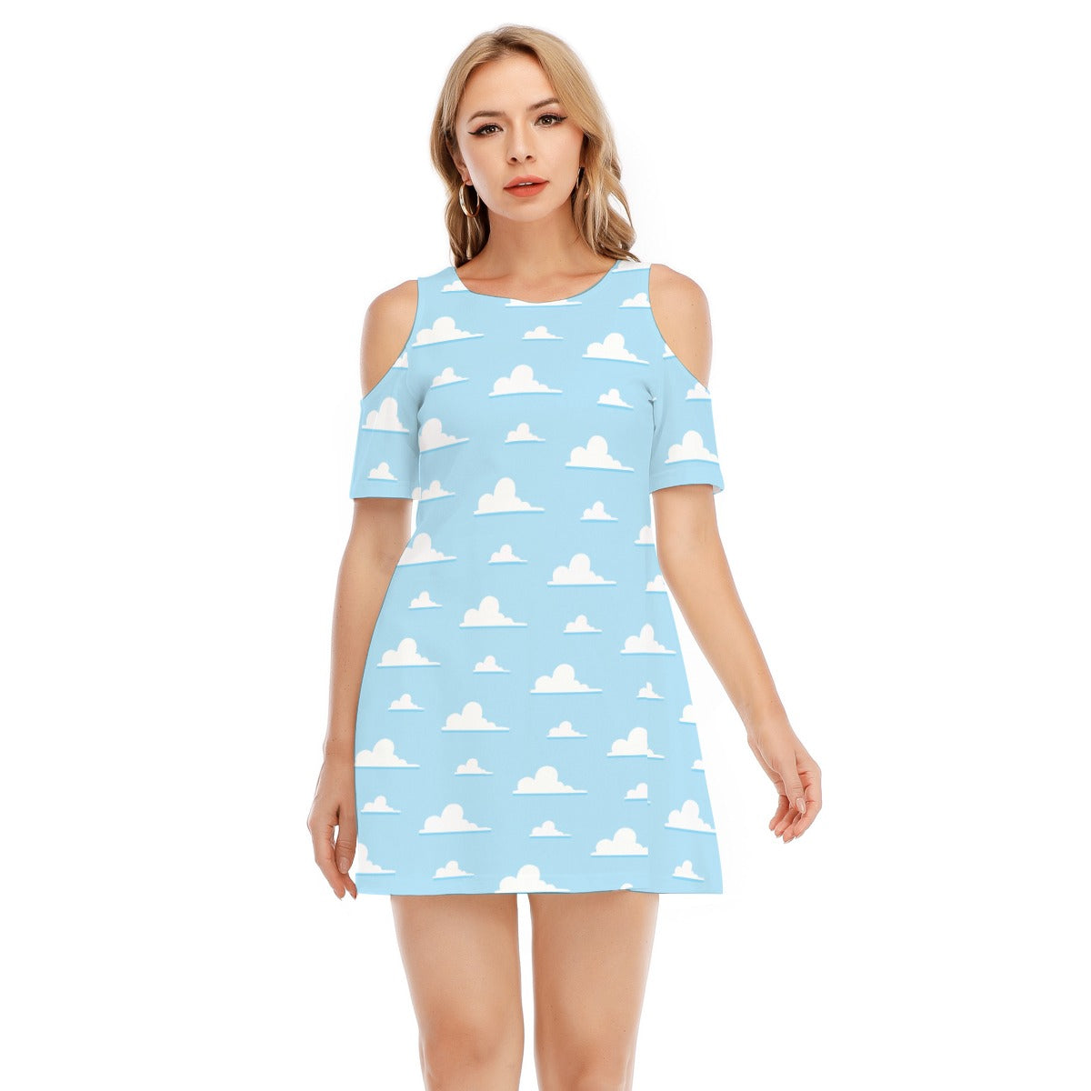 Andy’s Room Clouds - Women's Cold Shoulder Cotton Dress