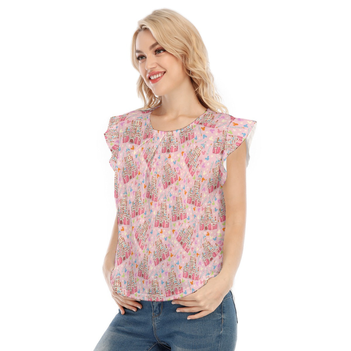 25th Birthday Cake Castle - Women’s Flutter Sleeve Top