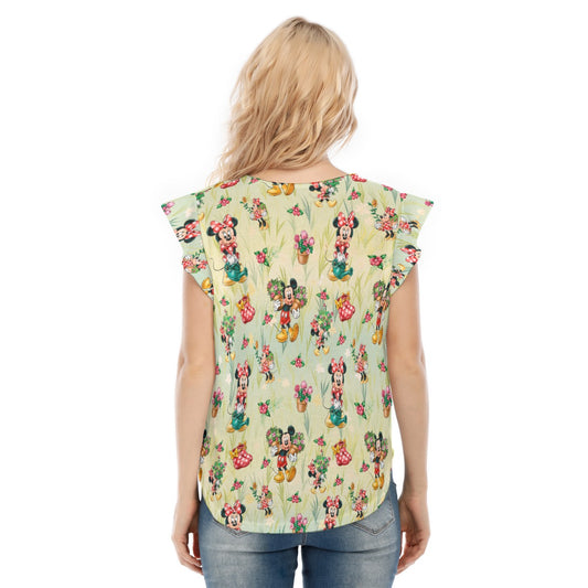 Garden Mouse Helpers at Work - Women’s Flutter Sleeve Top