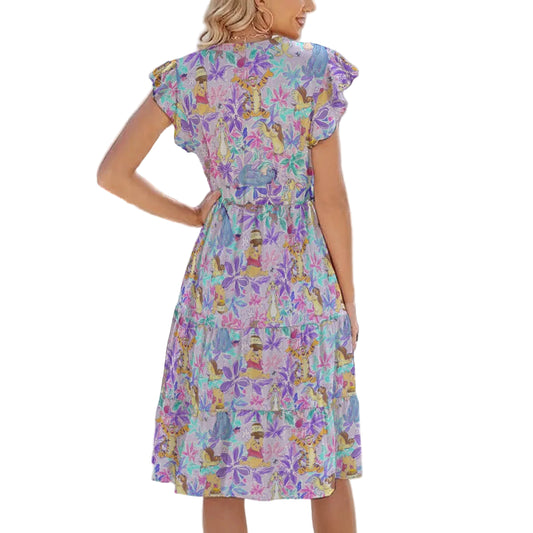 Storybook Friends in Bloom - Women's Tiered Pocket Midi Dress