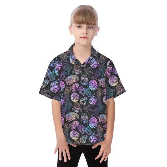 Watercolor Galactic Mandalas - Kid's Hawaiian Button Up Shirt