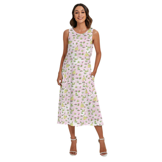 Watercolor Bayou Princess & FrogFrog - Women’s Diagonal Pocket Midi Dress