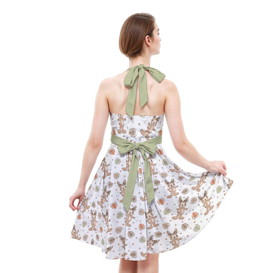 Reindeer Onesie Cheer - Women's Halter Vintage Pocket Dress