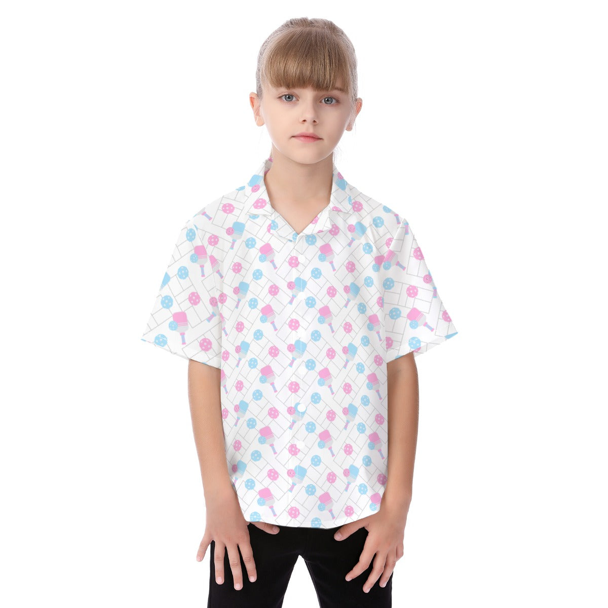 Pickleball Court Spin - Kid's Hawaiian Button Up Shirt