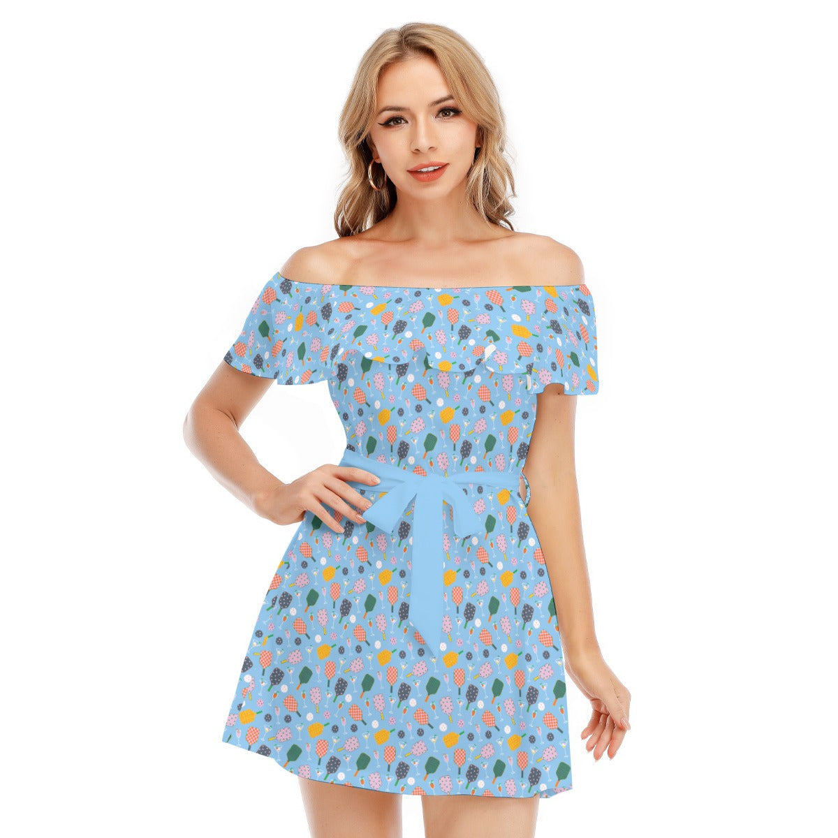 Pickleball and Cocktails - Women's Off-shoulder Ruffle Dress