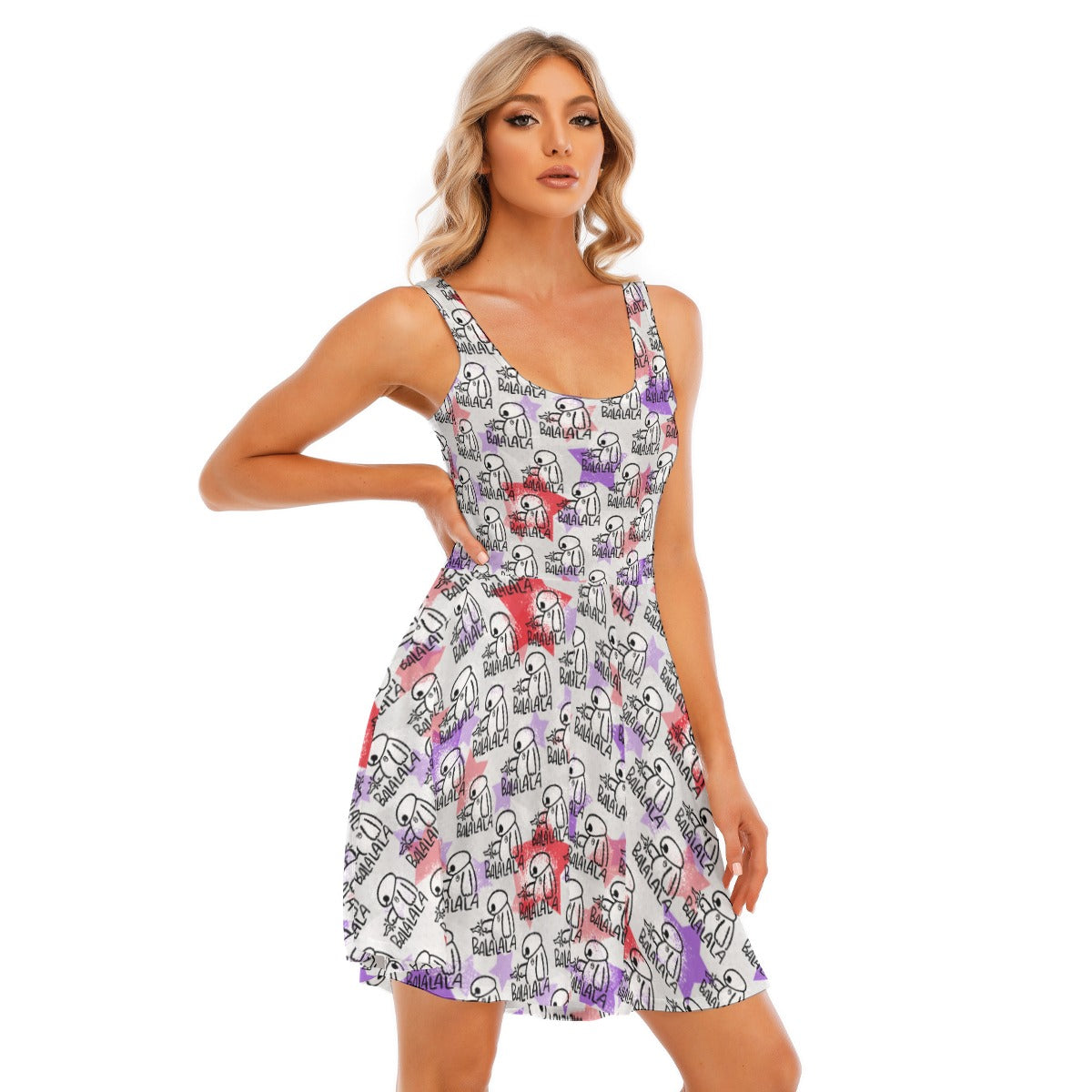 White Robot Balala - Women's Sleeveless Pocket Skater Dress