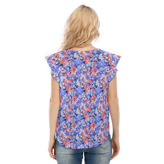 Navy Blooms Cruise - Women’s Flutter Sleeve Top