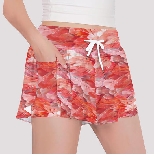 Animal Print - Flamingo - Girls’ Flowy Pocket Shorts