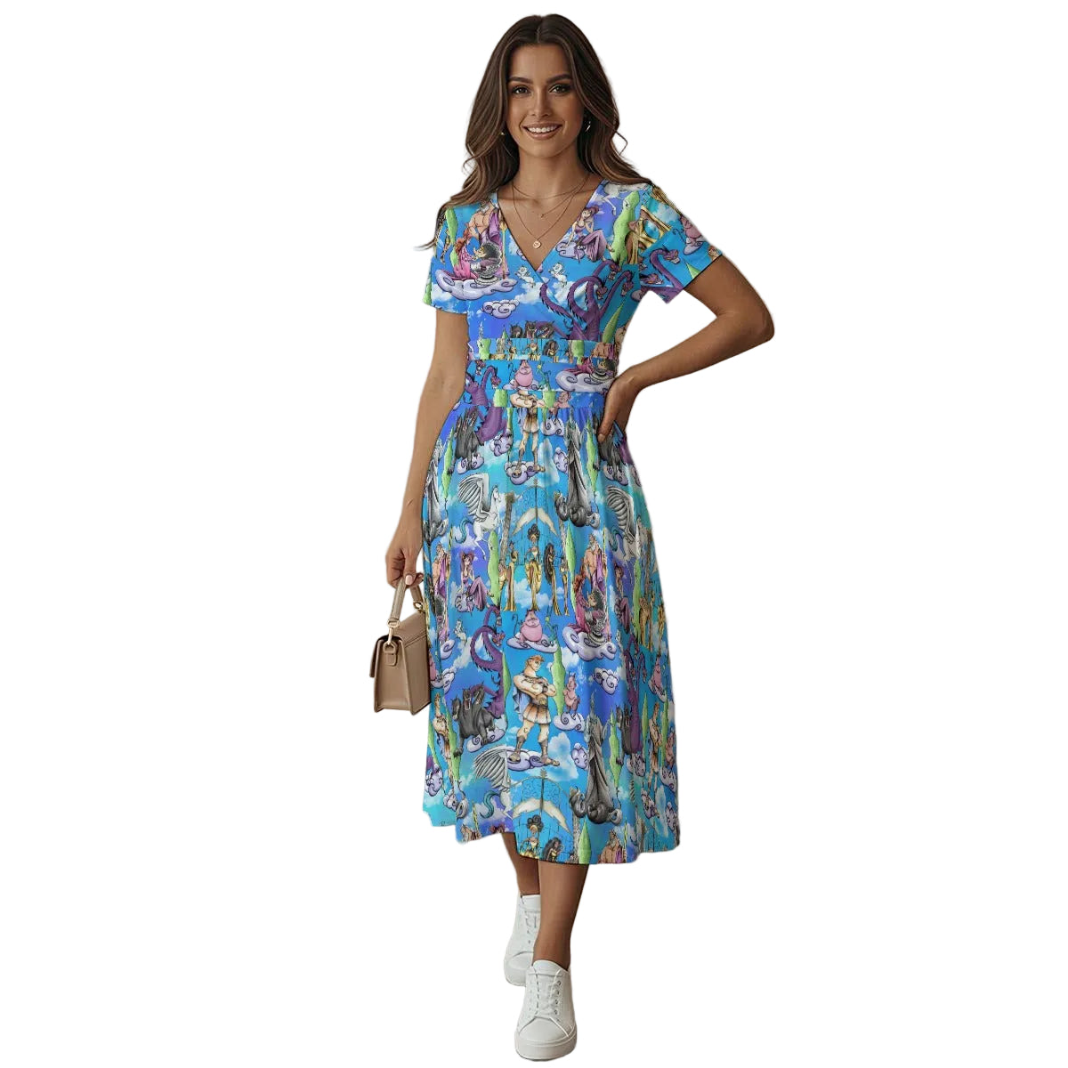 Mythic Hero Chaos Clouds - Women's V-Neck Ruched Midi Dress