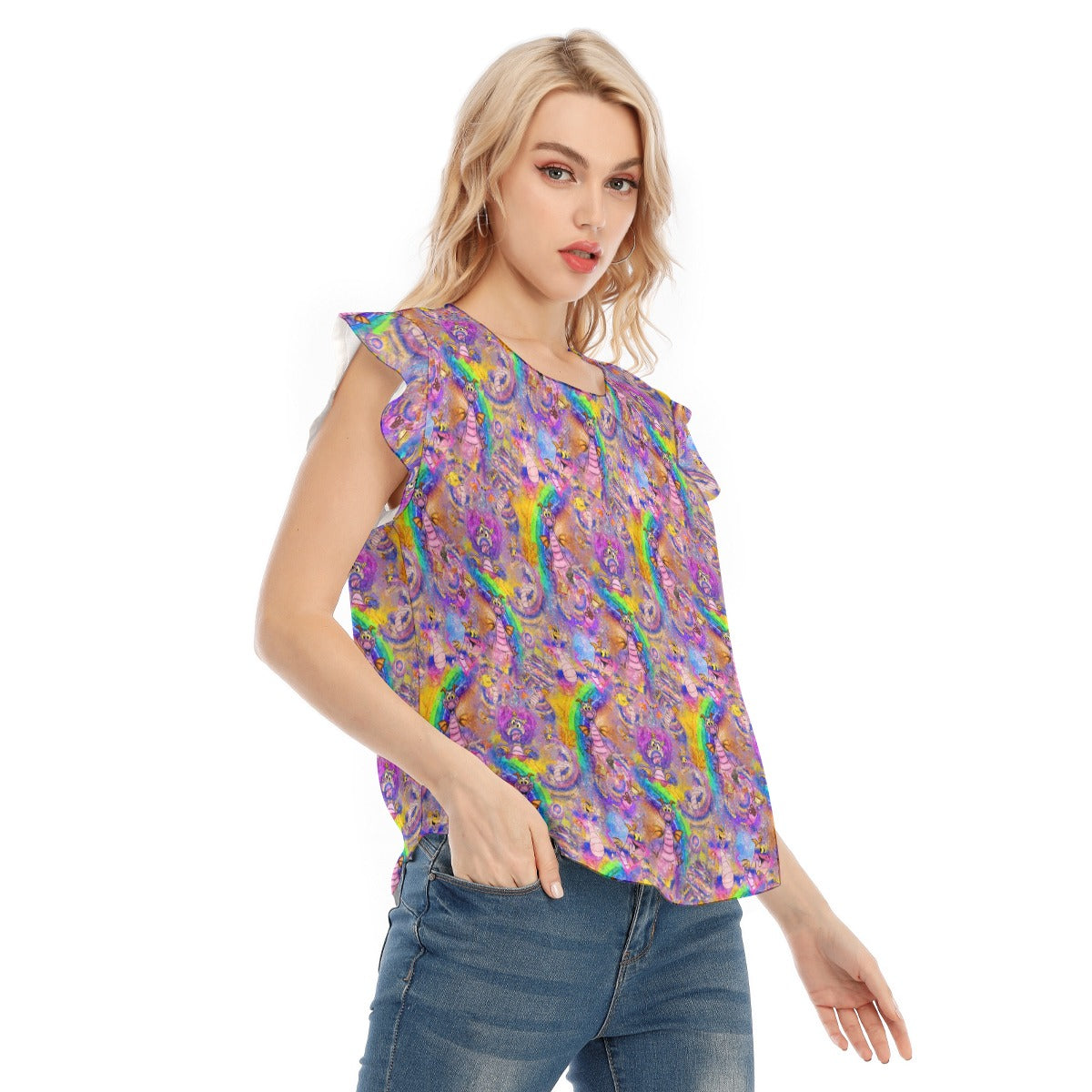Figment Watercolor Rainbow - Women’s Flutter Sleeve Top