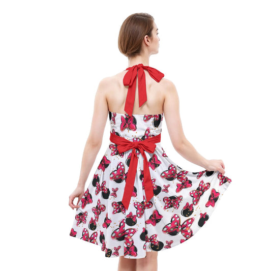 Polka Dot Bows & Mouse Ears - Women's Halter Vintage Pocket Dress