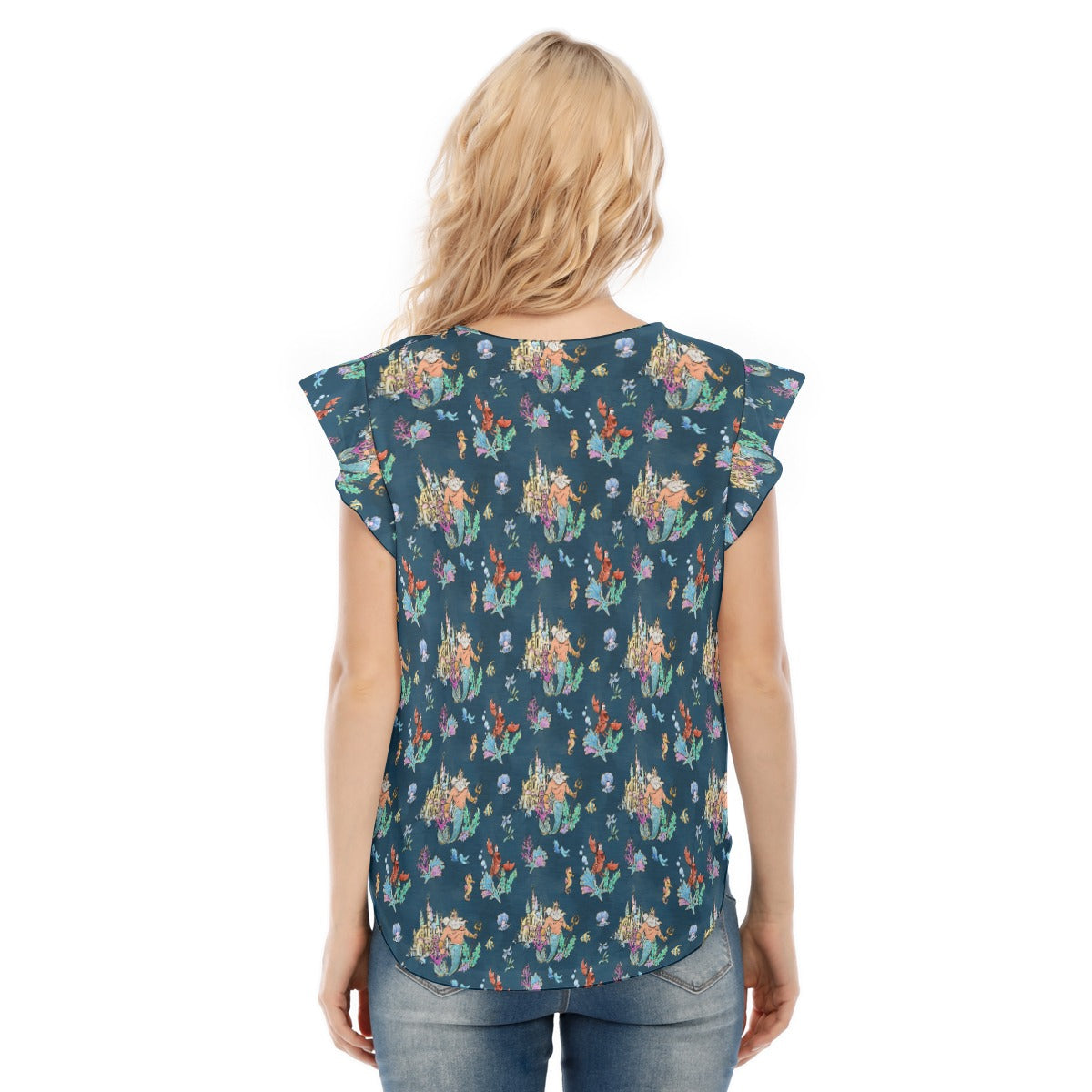 Whimsical Sea King and Crab - Women’s Flutter Sleeve Top