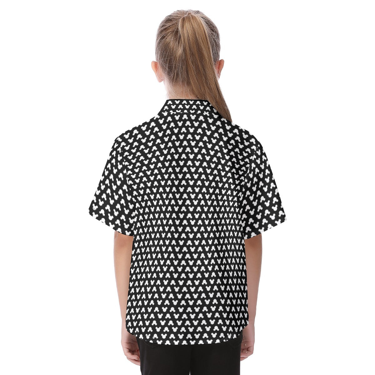 Playful Polka Dot Ears Black - Kid's Hawaiian Button Up Shirt