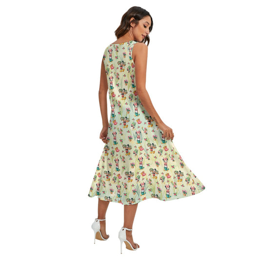 Garden Mouse Helpers at Work - Women’s Diagonal Pocket Midi Dress