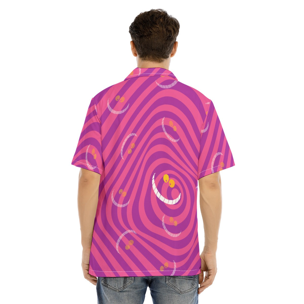 Whimsical Grinning Stripes - Men's Hawaiian Button Up Shirt