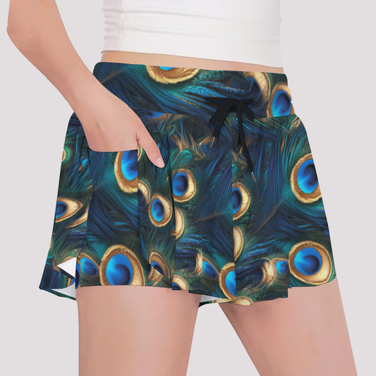Animal Print - Peacock - Girls’ Flowy Pocket Shorts