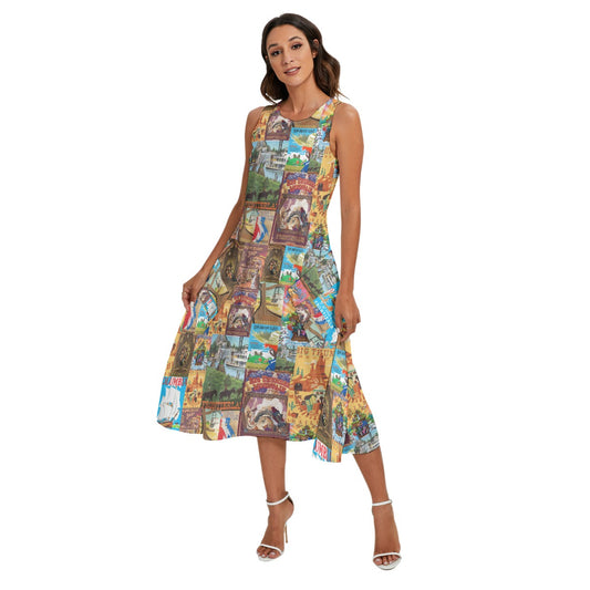 Vintage Frontier Ride Posters - Women’s Diagonal Pocket Midi Dress