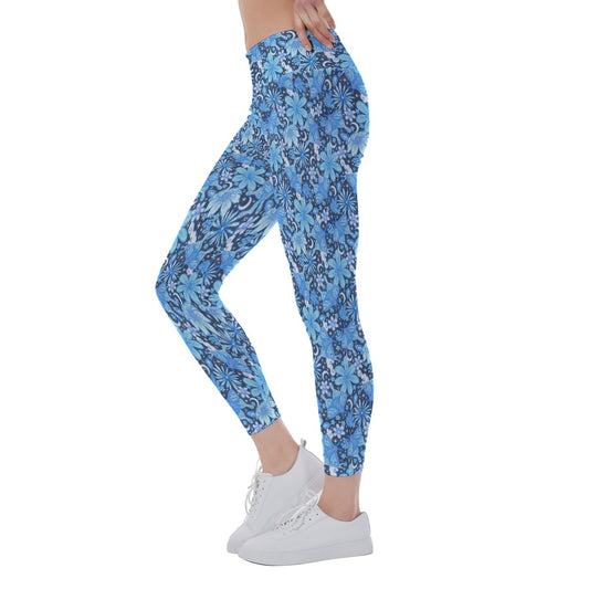 Blue Crystal Moths - Women's Yoga Leggings