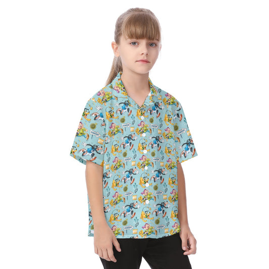 Cheerful Race Day Dashers - Kid's Hawaiian Button Up Shirt