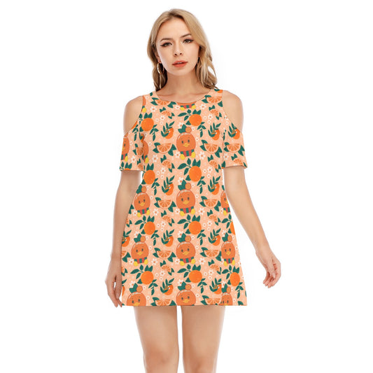 Juicy Citrus Friend - Women's Cold Shoulder Cotton Dress