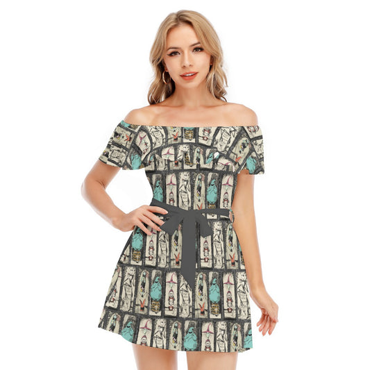 Stretching Haunted Nightmare - Women's Off-shoulder Ruffle Dress