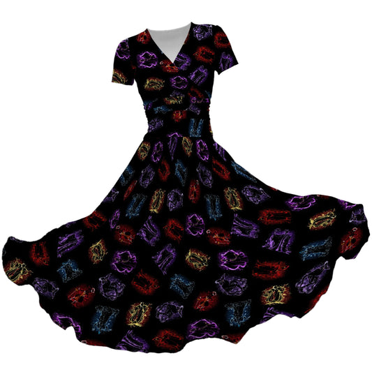 Villain Silhouettes Sparkle - Women's V-Neck Ruched Midi Dress