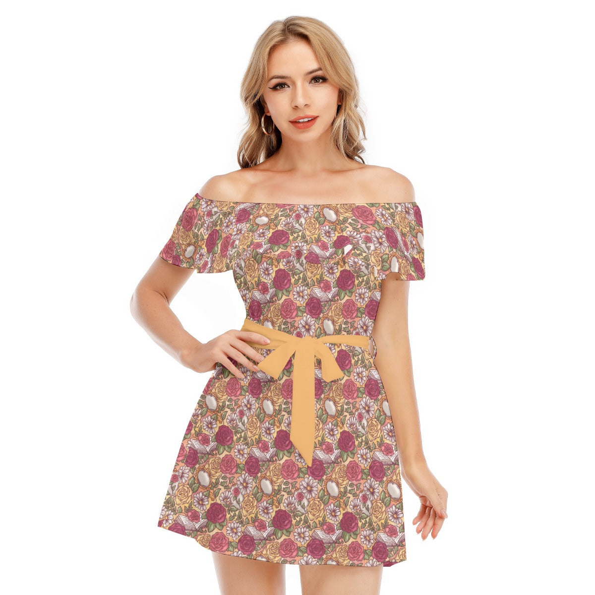 Fairytale Florals – Timeless Tale Blooms - Women's Off-shoulder Ruffle Dress