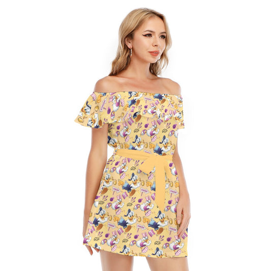 Feisty Marathon Match-Up - Women's Off-shoulder Ruffle Dress