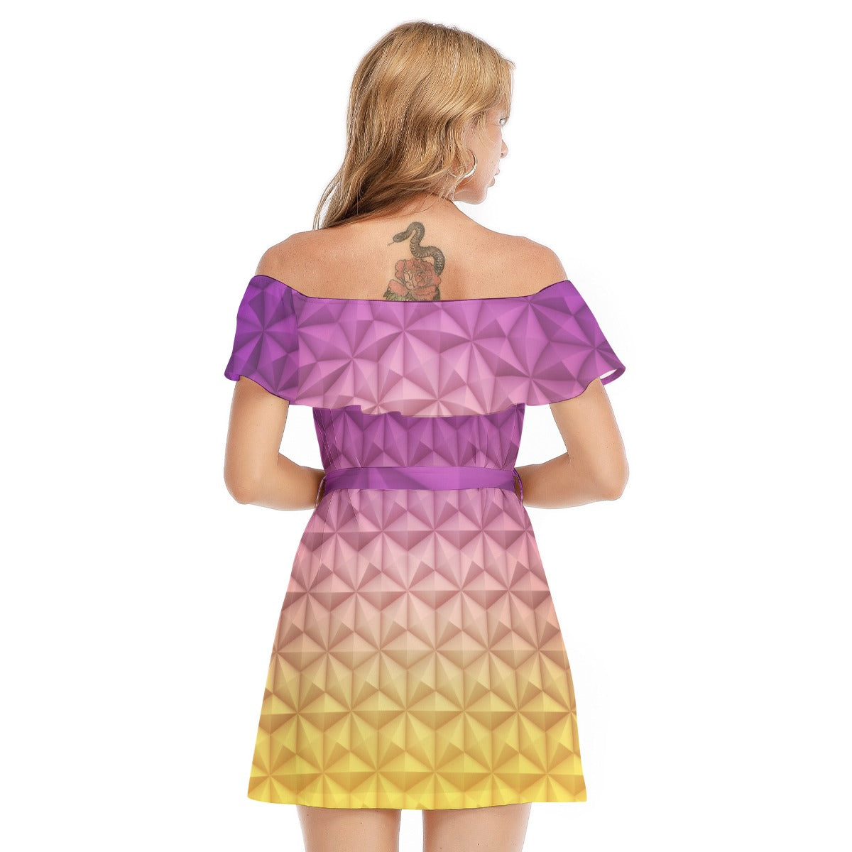 Geometric Spaceship Sphere - Women's Off-shoulder Ruffle Dress