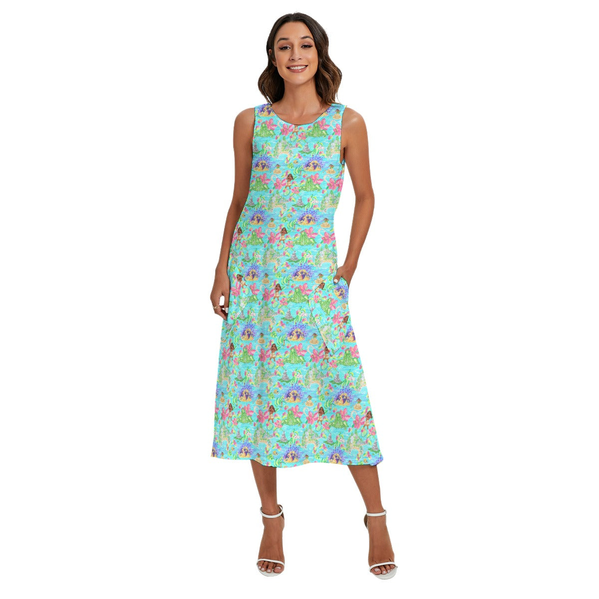 Tropical Island Paradise - Women’s Diagonal Pocket Midi Dress