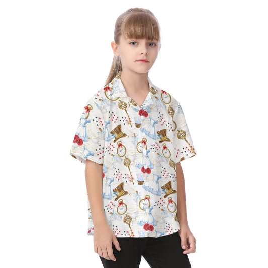 Curious Wonderland Icons - Kid's Hawaiian Button Up Shirt