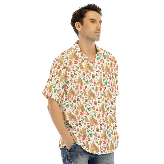 Gingerbread Castle Holiday Treats - Men's Hawaiian Button Up Shirt
