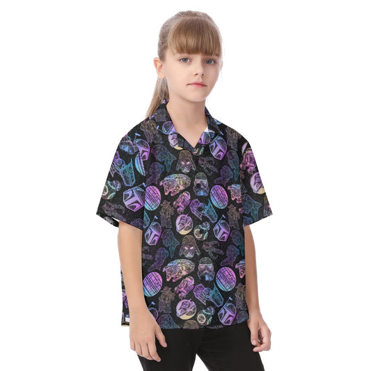 Watercolor Galactic Mandalas - Kid's Hawaiian Button Up Shirt