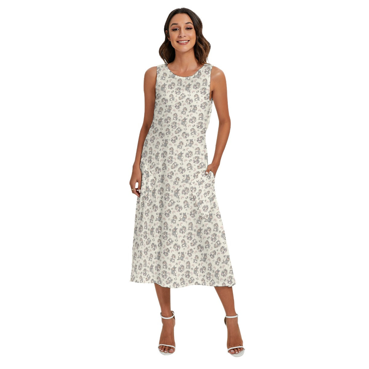 Bouncy Bunny Bliss - Women’s Diagonal Pocket Midi Dress