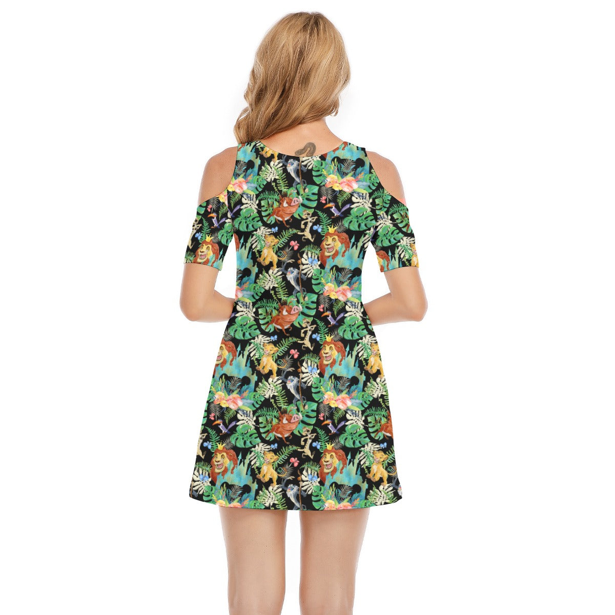 Watercolor Jungle Pride - Women's Cold Shoulder Cotton Dress