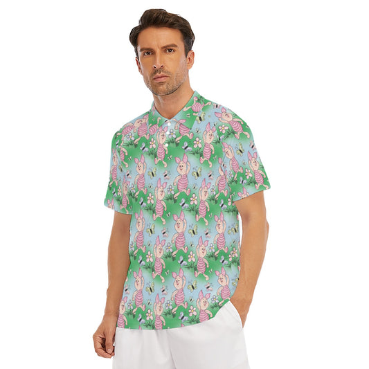 Sketched Shy Friend and Butterflies - Men's Polo Shirt