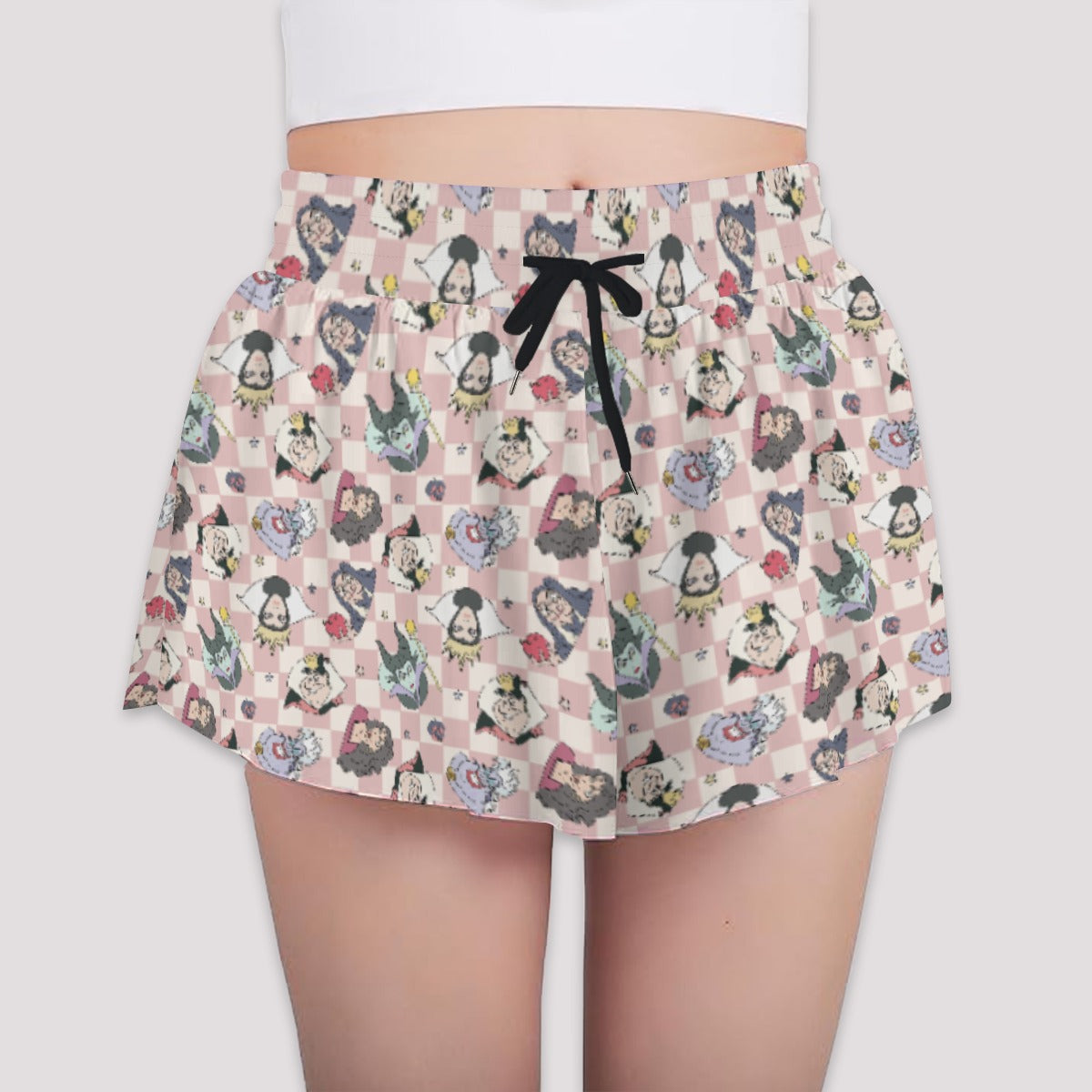Pink Checkerboard Villains - Girls’ Flowy Pocket Shorts