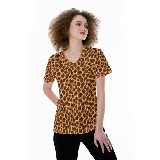 Animal Print - Giraffe - Women's Short Sleeve V-Neck T-Shirt