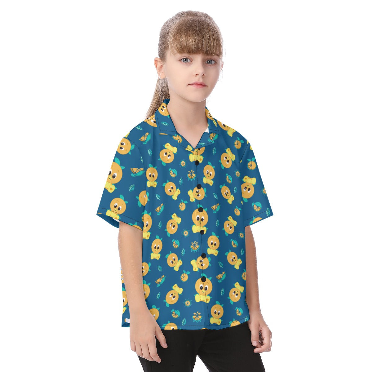 Cheerful Citrus Bird - Kid's Hawaiian Button Up Shirt
