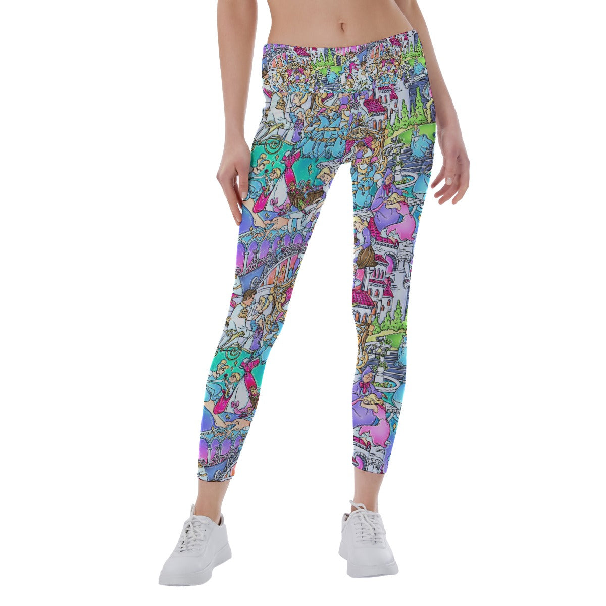 Glass Slipper Storybook Scenes - Women's Yoga Leggings