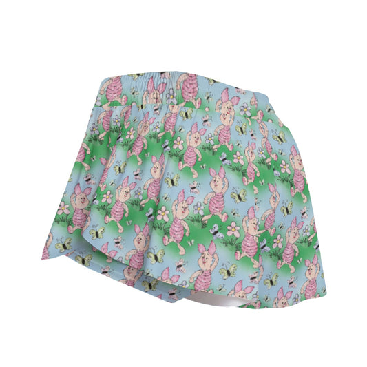 Sketched Shy Friend and Butterflies - Women's Flowy Pocket Shorts