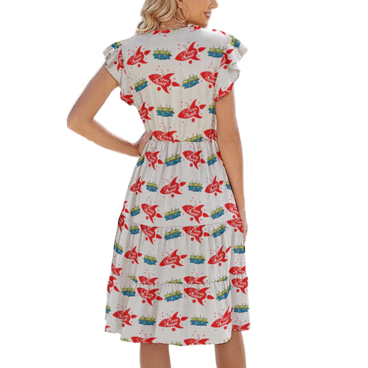 Galactic Rocket Party - Women's Tiered Pocket Midi Dress