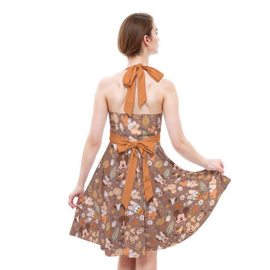 Pumpkin Spice Friends FallFall - Women's Halter Vintage Pocket Dress
