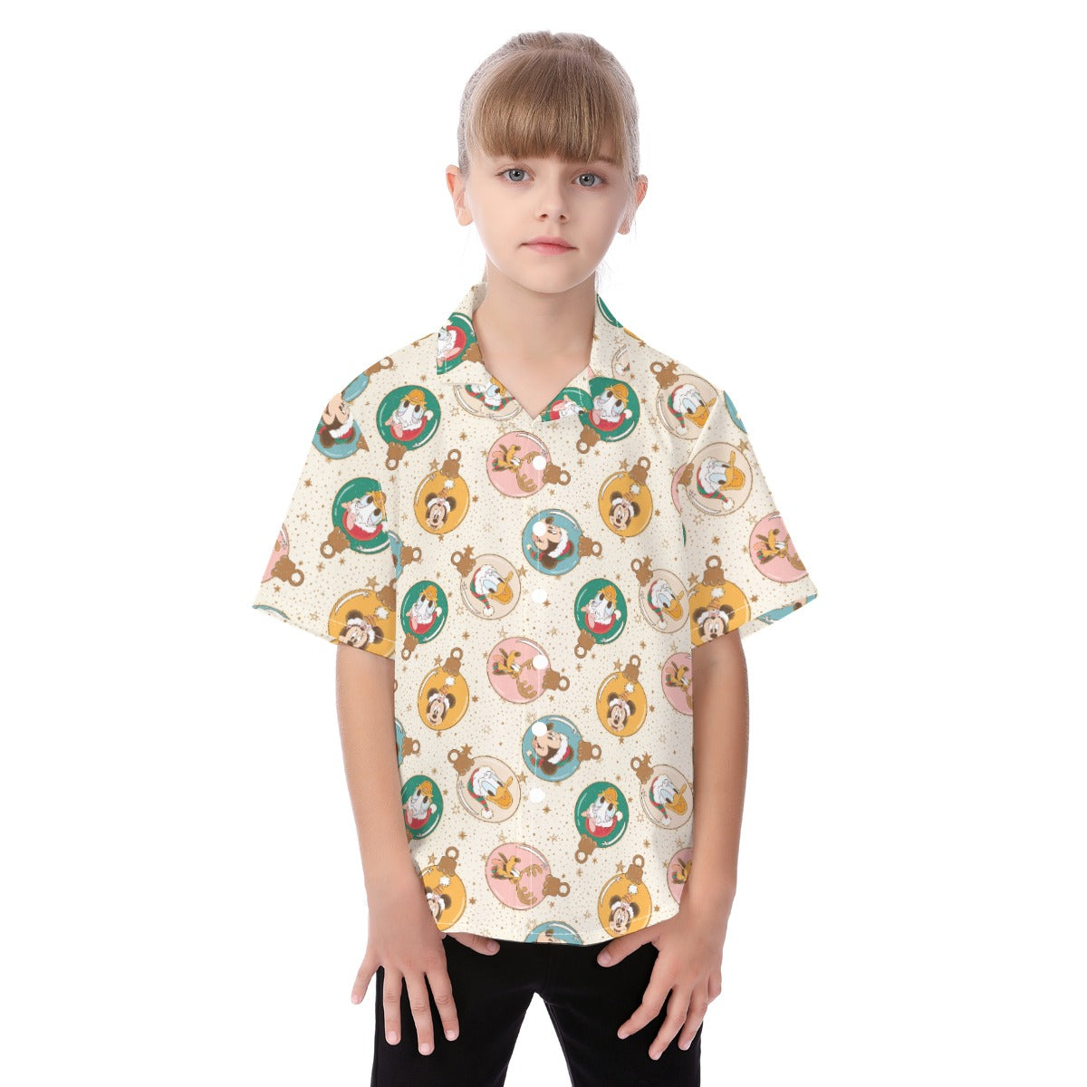 Golden Holiday Baubles - Kid's Hawaiian Button Up Shirt