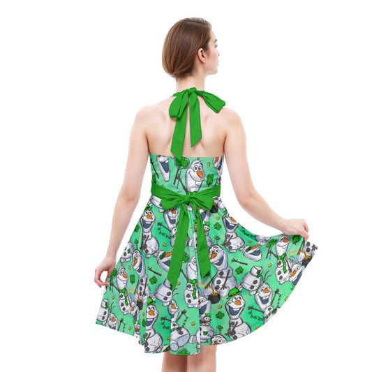 Sketched Snowman St. Patrick’s Day - Women's Halter Vintage Pocket Dress