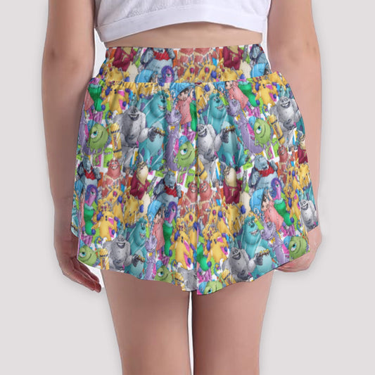Monster Mayhem Sketched - Girls’ Flowy Pocket Shorts